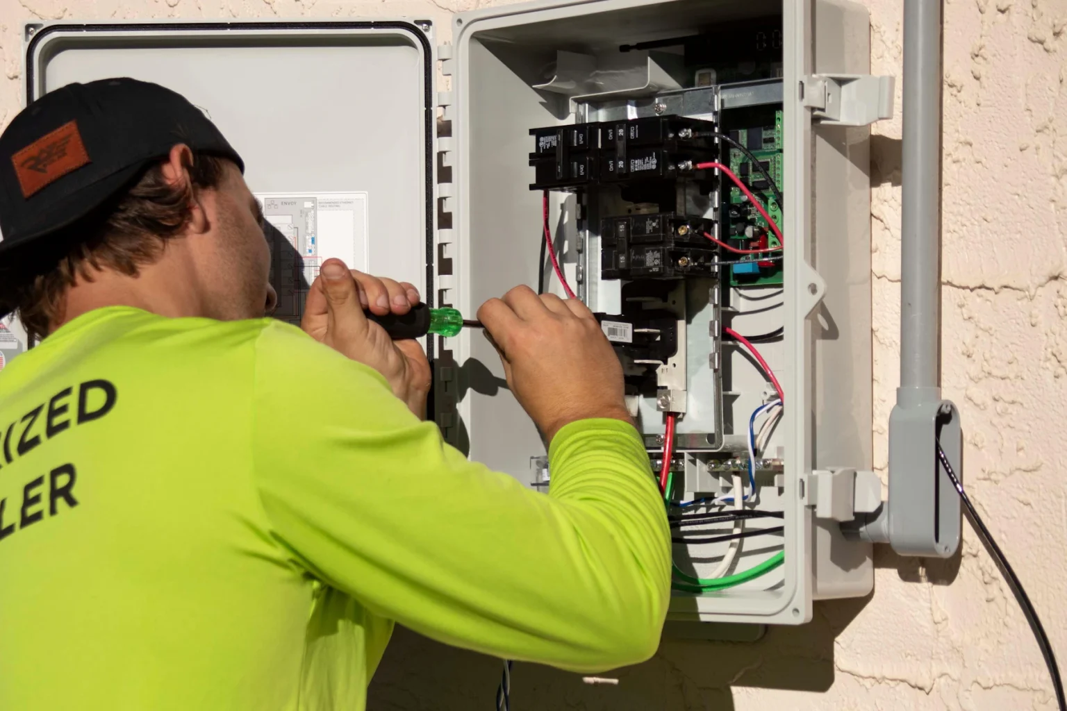 Electrical Contractor Funding 2 Electrician wiring an electrical panel
