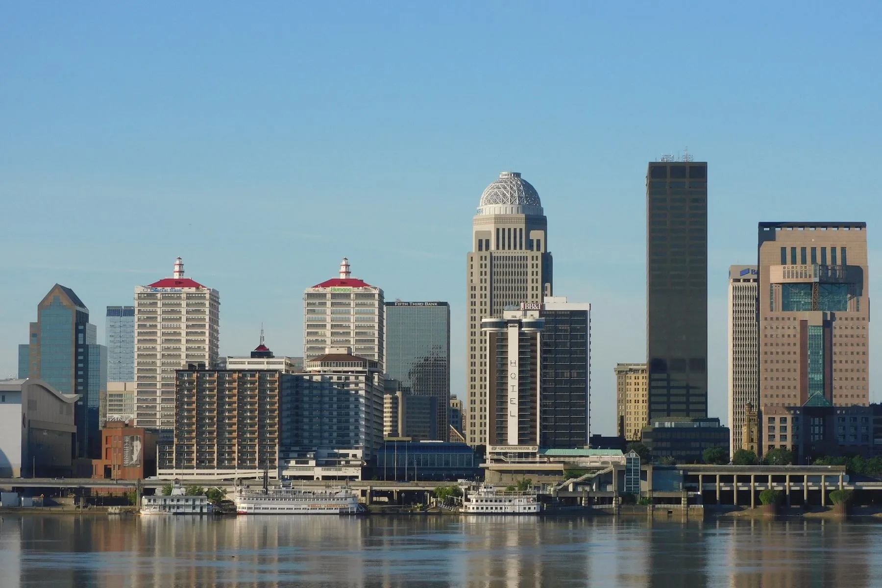 Louisville skyline reflected on the Ohio River