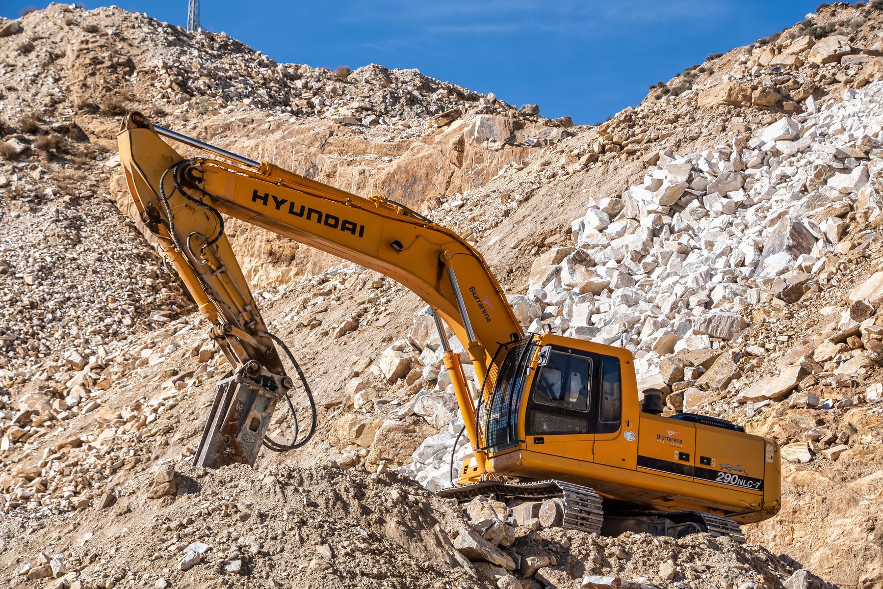 Construction Equipment Financing: Excavators, Skid Steers, Loaders and More (2026) 2 Yellow excavator operating in a rocky quarry